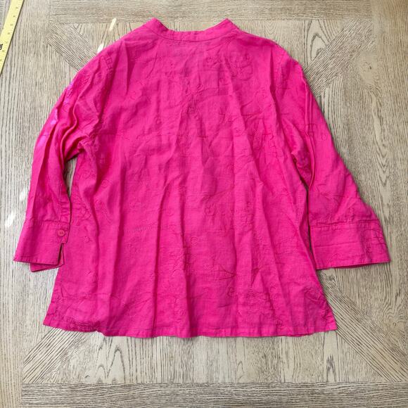 Deane and White Pink Embroidered Linen Button Down Shirt 2X - Picture 2 of 10